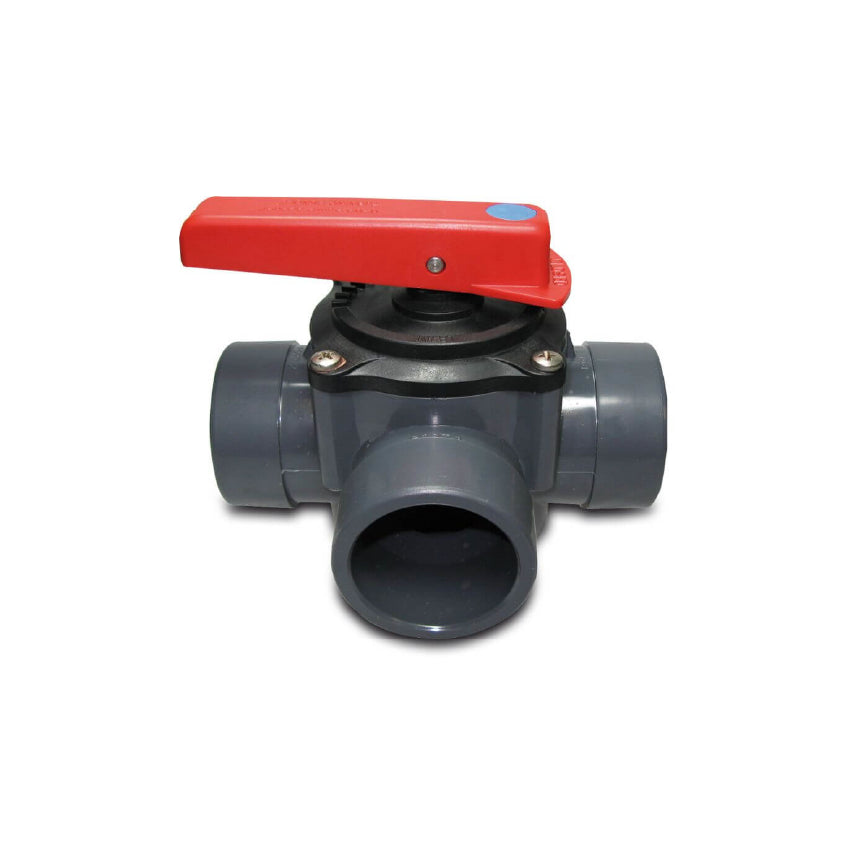Profec 3-Wege-Zylinderhahn PVC-U 50/63 mm Klebemuffe/Klebestutzen 6bar Grau